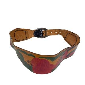 Vintage handmade hand painted wide leather belt 38”